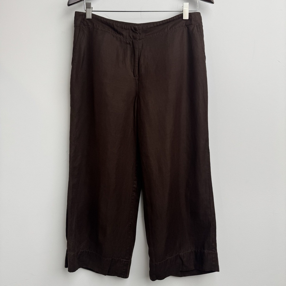 J Jill Linen Pants Womens 8 Brown Silk Blend Travel Vacation Beach Summer Relax